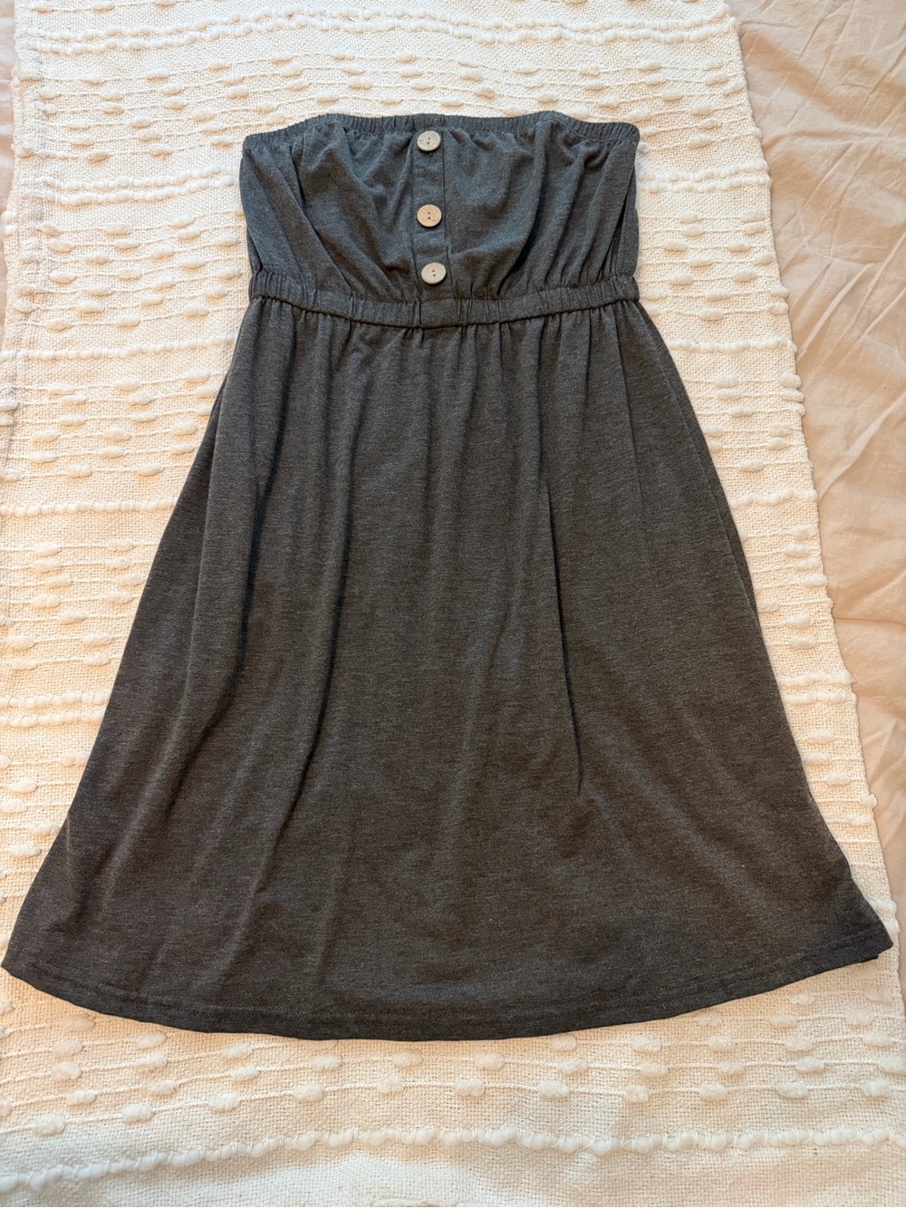 Strapless Heather Gray Sundress with Button Detail